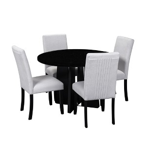 ChicFurnit Dining Set Modern 5 Piece Round Dining Table Set with Upholstered Chairs for Dining Room Kitchen, Beige Black, 40"*22.5"*20.25" - 1 of 4
