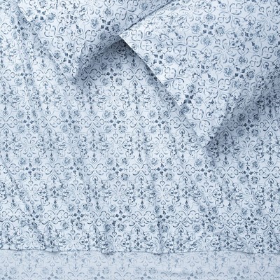 Blue and White Queen Microfiber Printed Sheet Set