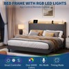 Bed Frame with Charging Station & LED Lights, Modern Platform Bed with Wooden Slats, Upholstered Headboard, No Box Spring, Easy Assembly - 4 of 4