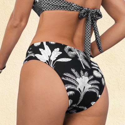 Women's Tropical Palm Leaf Print High-Waisted Bikini Bottoms - Cupshe