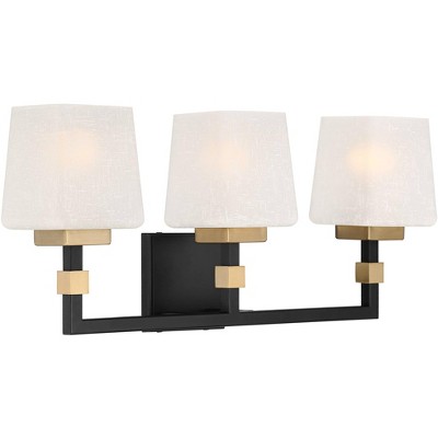 Beauregard 28" Modern Black and Gold Wall Light with Linen Glass Shades