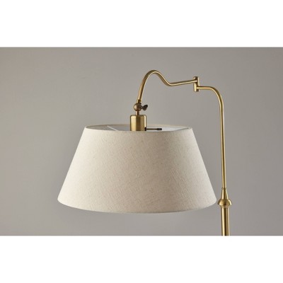 Rodeo Floor Lamp Antique Brass - Adesso: Swing Arm, Adjustable, Mid-Century Modern Design