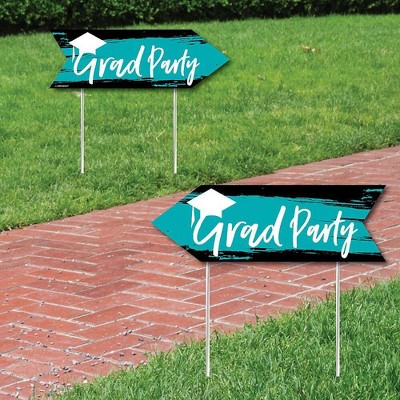 Big Dot of Happiness Teal Grad - Best is Yet to Come - Turquoise Graduation Party Sign Arrow - Double Sided Directional Yard Signs - Set of 2