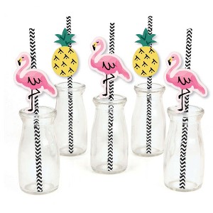 Big Dot of Happiness Pink Flamingo Paper Straw Decor - Party Like a Pineapple - Tropical Summer Striped Decorative Straws - Set of 24 - 1 of 4