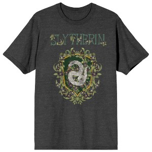 Harry Potter Slytherin Magical Moments Crest Women's Charcoal Heather Short Sleeve Crew Neck Tee - 1 of 3