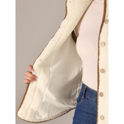 INSPIRE CHIC Women's Fleece Contrast Color Button Down Sleeveless Fuzzy Jacket Vest with Pockets Large Apricot Brown — фото 4