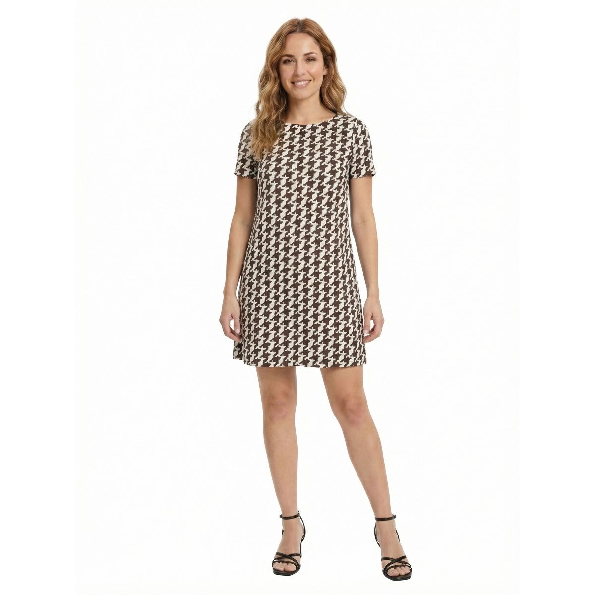24seven Essential Petite Geometric Short Sleeve Round Neck Mini Shift Dress