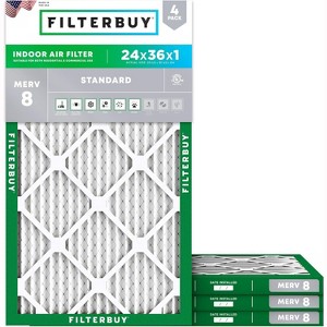 Filterbuy 24x36x1 Air Filter (4-Pack), Pleated MERV 8 Dust Defense Replacement HVAC AC Furnace Filters (Actual Size: 23.50 x 35.50 x 0.75) - 1 of 4