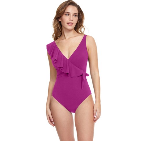 Gottex Womens Thick Strap V-Neck One Piece Swimsuit