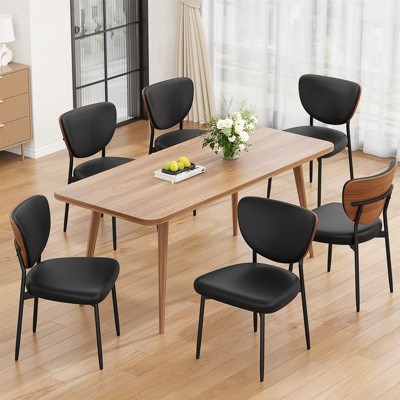 Gikpal Dining Chairs, Dining Room and Kitchen Chairs, Mid Century Modern Upholstered PU Leather Accent Chairs with Walnut Bentwood & Enlarged Cushion