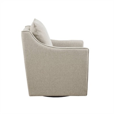 Natural Ivory Swivel Armchair with Wood Frame