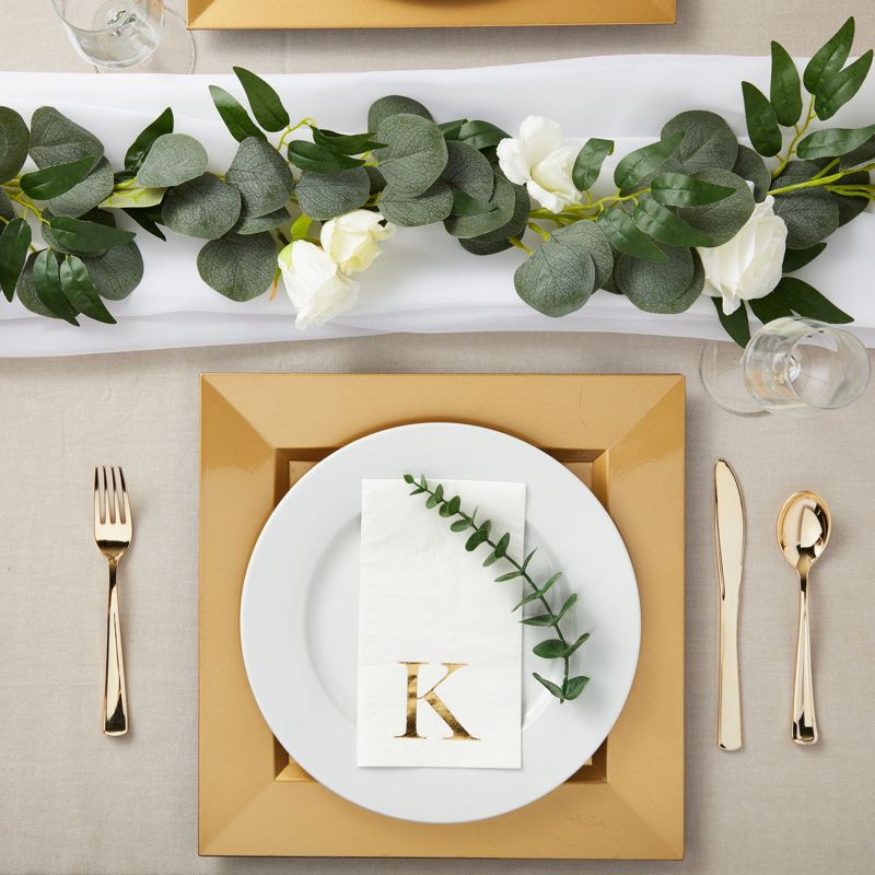Sparkle and Bash 100 Pack Gold Foil Initial Letter K White Monogram Paper Napkins for Dinner Party, 4 x 8 In, 2 of 8