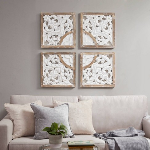4pc Arwen Medallion Wood Decorative Wall Set Natural/white