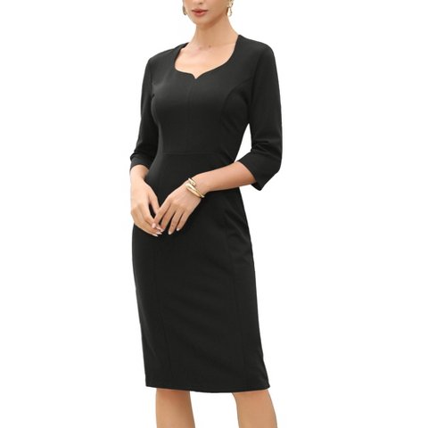 Женские платья INSPIRE CHIC Women's 3/4 Sleeve Sweet Heart Neck High Waist Office Midi Dress Small Black