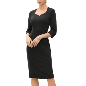INSPIRE CHIC Women's 3/4 Sleeve Sweet Heart Neck High Waist Office Midi Dress - 1 of 4