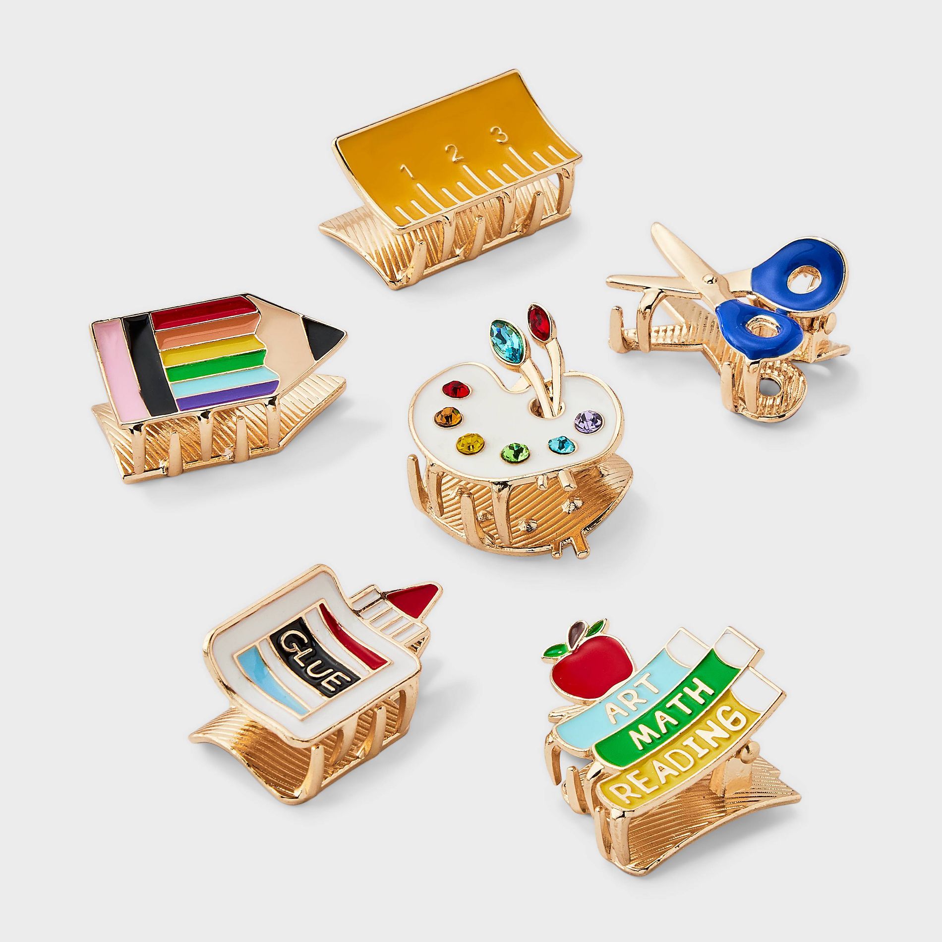 Back to School Mini Metal Claw Clip 6pc Set - Multi