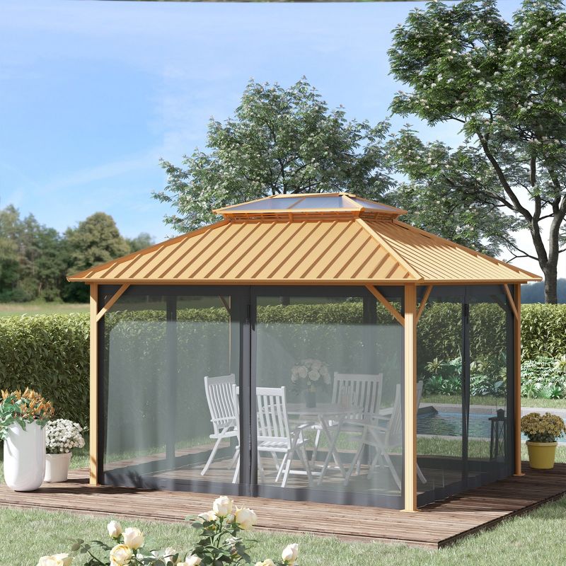 Outsunny 10x12 Hardtop Gazebo with Aluminum Frame, Permanent Metal Roof Gazebo Canopy with Netting for Garden, Patio, Backyard, 3 of 9