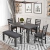 6 PCS Rustic Dining Set with Bench,  Dining Set with Rectangular Table, Upholstered Chairs and Bench with Wood Frame-Coolbibila - 3 of 4