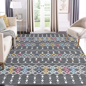 Area Rug Machine Washable Vintage Trellis Accent Rugs Non Slip Backing Geometric Rug Low Pile Farmhouse Distressed Indoor Carpet - 1 of 4
