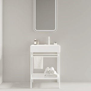 Bathroom Floor Cabinet,Bathroom Vanity With Ceramic Basin And Open Metal Leg And Storage Shelf,Freestanding Bathroom Furniture-Cuddlewood - 1 of 4