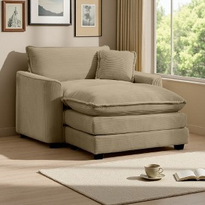 Corduroy Single Chair with Footstool & Pillow - 1 of 4