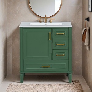 30" Bathroom Vanity with Ceramic Sink, Soft-Close Door with Built-in Shelf, Deep Drawer, Standard Drawer, Long Divider Drawer - Leovsnove - 1 of 4