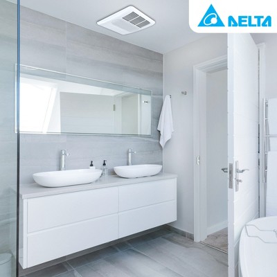 White Rectangular Bathroom Exhaust Fan with Light and Heater
