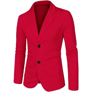 INSPIRE CHIC Men's Lightweight Notched Lapel Solid Color Long Sleeve Slim Fit Blazer - 1 of 4
