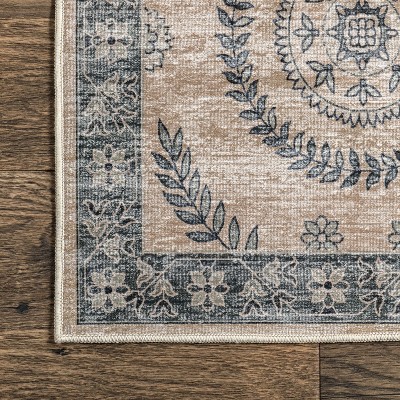 Beige and Gray SplashGuard Waterproof Machine Washable Area Rug 4' x 6'