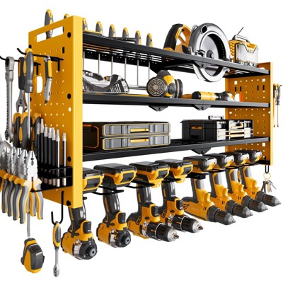 WOWLIVE Power Tools Organizer Wall Mount, Cordless Drill Organizer, 4 Layers Tool Rack for Garage, 8 Drill Holders