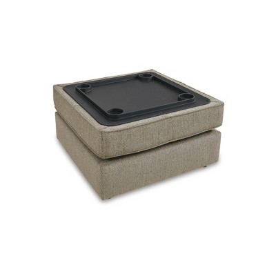 Brown Herringbone Chenille Storage Ottoman with Removable Top