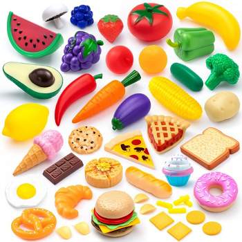 Syncfun 50Pcs Kids Plastic Play Food Toys, Fake Food, Pretend Kitchen Playset Fun Educational Game Accessories Christmas Bithday GiftsParty Supplies