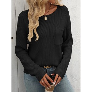 Womens Waffle Knit Tops Oversized Long Sleeve Crewneck Shirts Business Casual Blouses Basic Shirts - 1 of 4
