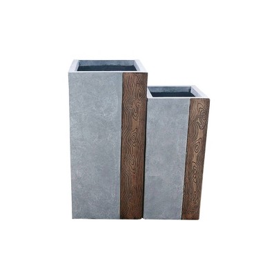 Set of 2 Kante Lightweight Tall Outdoor Square Concrete Planter Timber Ridge Gray - Rosemead Home & Garden, Inc.