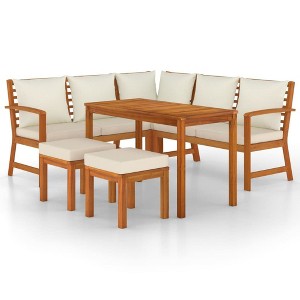 vidaXL 6 Piece Patio Dining Set with Cushions - Durable Solid Acacia Wood - Modular Design with Cushioned Seats - Ideal for Patio, Terrace or Garden - 1 of 4