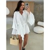 Coolmee Women's Dresses Casual Ruffle V Neck Puff Long Sleeve Elegant Flowy Short Mini Dress - 3 of 4