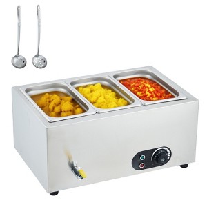 Commercial Food Warmer, 2-Pan Stainless Steel Buffet Bain Marie Steam Table with Adjustable Temperature Control for Catering Restaurants and Parties - 1 of 4