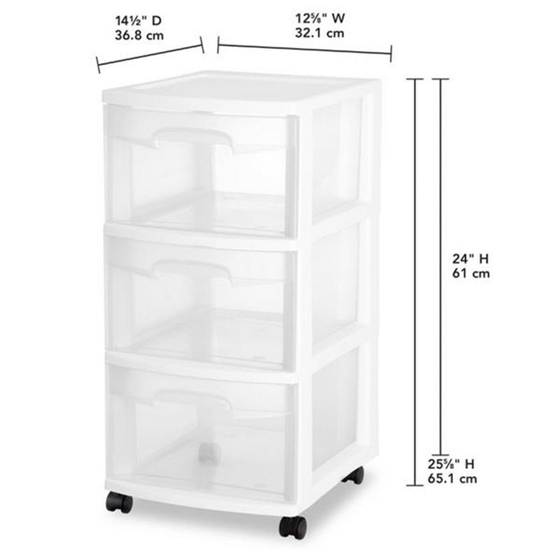 Sterilite Home Medium Size 3 Drawer Cart Plastic Rolling Stackable Storage Container with Casters for Laundry Room, Closet, and Pantry, Clear, 6 of 10