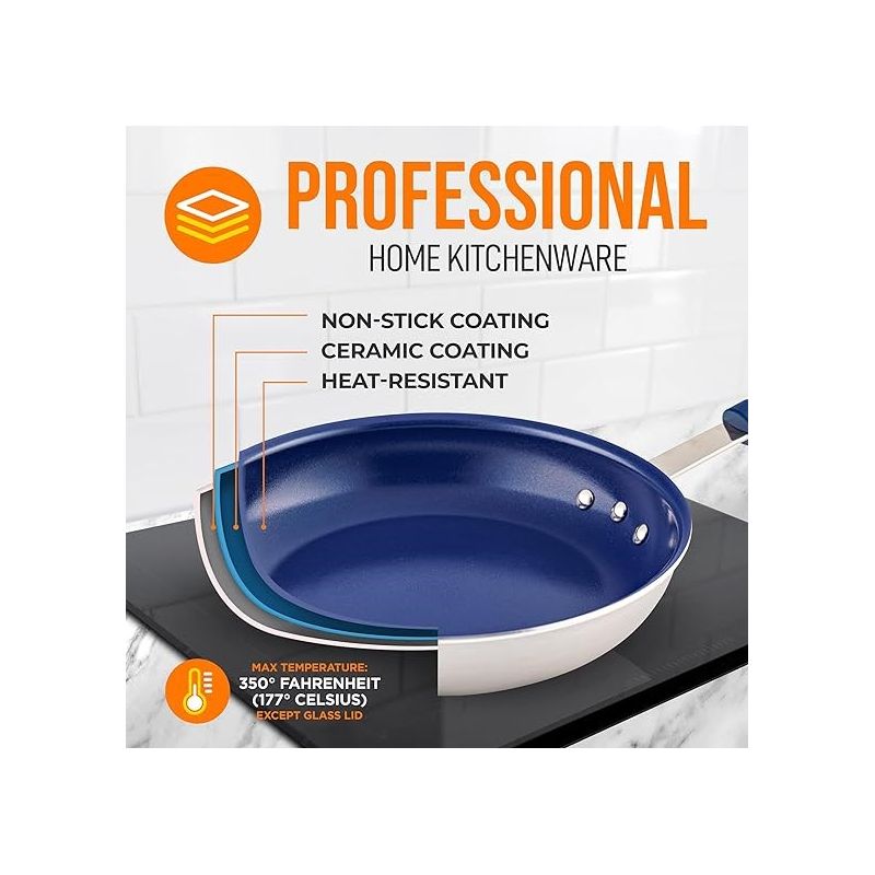 NutriChef 10" Medium Fry Pan - Medium Skillet Nonstick Frying Pan with Silicone Handle, Ceramic Coating, Blue Silicone Handle, 3 of 8