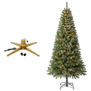 Home Heritage 1-1.5" Christmas Tree Base Rotating Metal Stand with 7' Brighampton Spruce Pre-Lit White LED Lights Artificial Christmas Tree - 1 of 4