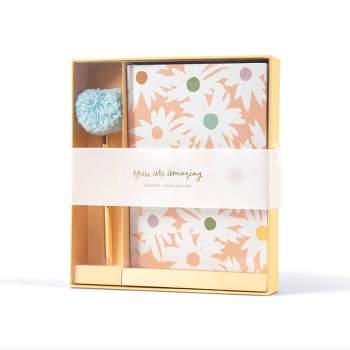 5"x7" Stationery Gifts Journal and Pom Pen Set Floral