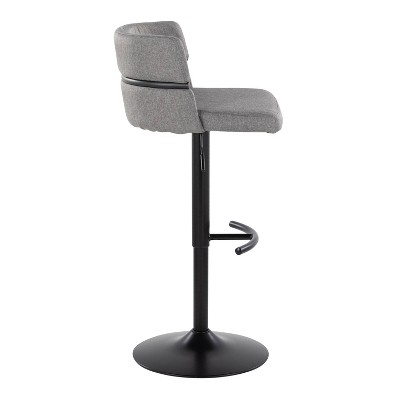 Set of 2 Adjustable Light Gray Swivel Barstools with Black Metal Base