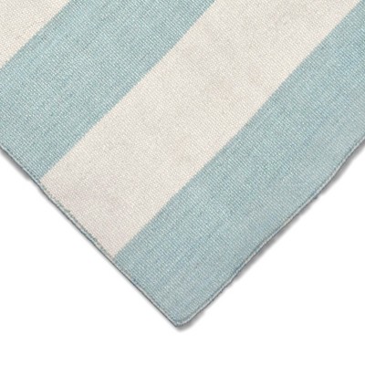 Handmade Blue and White Striped Synthetic Runner Rug 2' x 8'