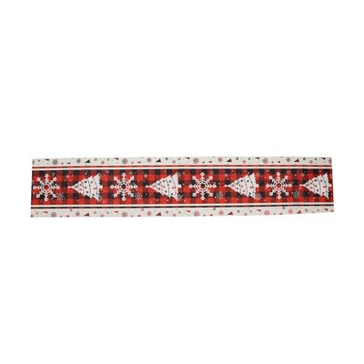 Unique Bargains Christmas Table Runner Plaid Christmas Tree Polyester Red White Black 71x14 Inch 1 Pc