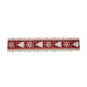 Unique Bargains Christmas Table Runner Plaid Christmas Tree Polyester Red White Black 71x14 Inch 1 Pc - 1 of 4