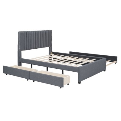 NicBex Upholstered Platform Bed with 1 Twin XL Size Trundle and 2 Drawers for Adults