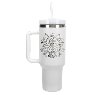 Elanze Designs Love Birds Vintage Floral Damask 40 oz. Stainless Steel, Large Water Bottle Coffee Mug, Spill & Leak Resistant, Thermal Travel Tumbler