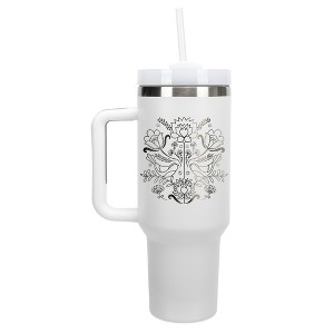 Elanze Designs Love Birds Vintage Floral Damask 40 oz. Stainless Steel, Large Water Bottle Coffee Mug, Spill & Leak Resistant, Thermal Travel Tumbler - 1 of 1