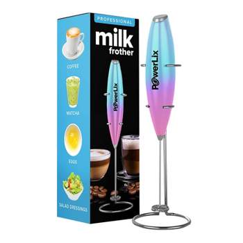 PowerLix Milk Frother Handheld Battery Operated Electric Whisk Foam Maker For Coffee With Stainless Steel Stand Included  - Unicorn
