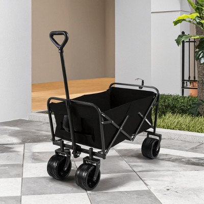YONWAY Collapsible Folding Beach Wagon Cart with 220Lbs Capacity,with Big Wheels and Adjustable Handle,for Sand,Garden,Camping,Outdoor,Black